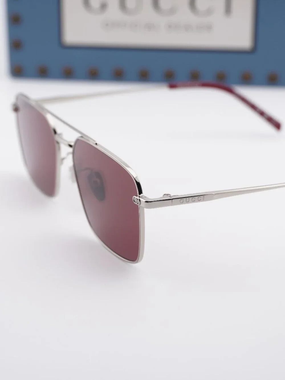 Gucci GG1957SA 004 Square Sunglasses - Silver\Burgundy